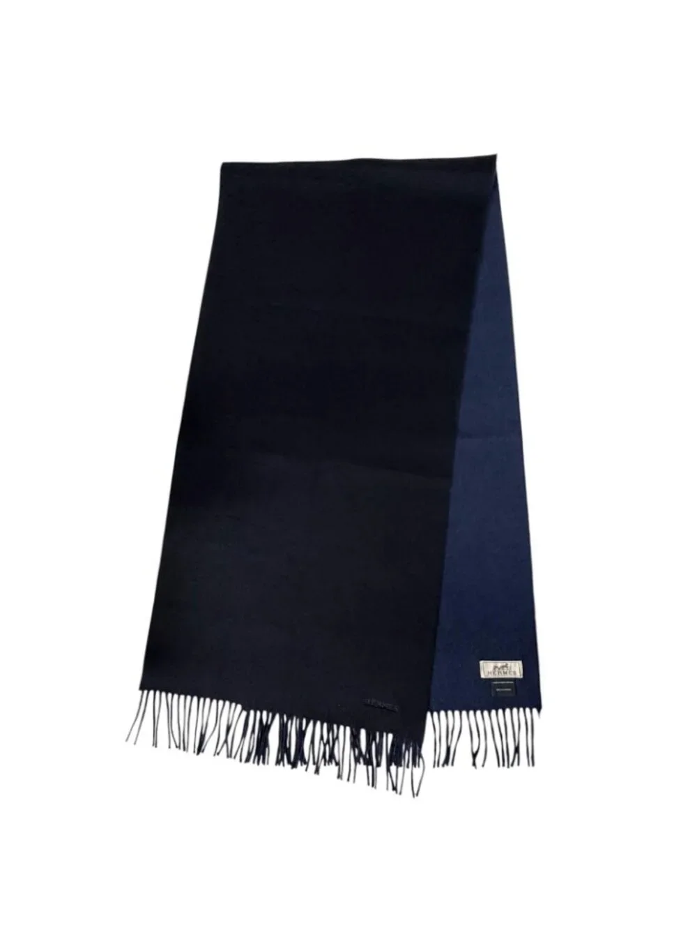 Hermes Rectoverso Cashmere Marine Ocean Bicolor Logo Embroidery Scarf with
